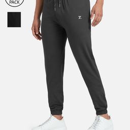 XYXX Men Pack Of 2 Black & Grey Cotton Modal Solid Joggers-picture-42