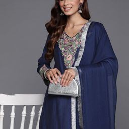 Varanga Floral Embroidered Thread Work Kurta with Trousers & Dupatta-picture-13