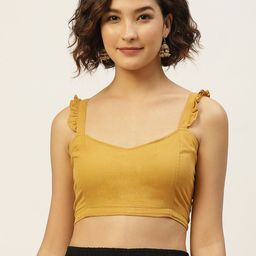 Molcha Women Mustard Yellow Pure Cotton Solid Non Padded Blouse-image-19