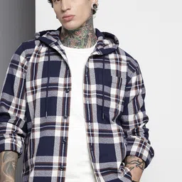 The Indian Garage Co Checked Hooded Casual Shirt-image-17