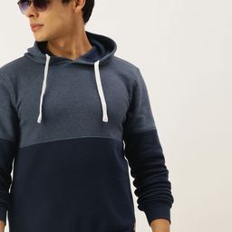 Campus Sutra Men Blue Colourblocked Pure Cotton Hooded Sweatshirt-picture-16