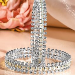 Rubans Set of 2 Rhodium-Plated White & Mint Green Cubic Zirconia Handcrafted Luxe Bangles-image-42