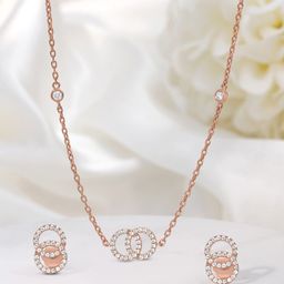 Zavya Linked Destiny 925 Silver Rose Gold Plated Cubic Zirconia Jewellery Set-image-13