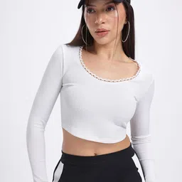 glitchez Flatter with Ribs Lace Insert Detail Fitted Crop Top-0