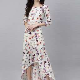 Shubhangini Fashion Women White & Pink Floral Printed High-Low Maxi Dress-image-15