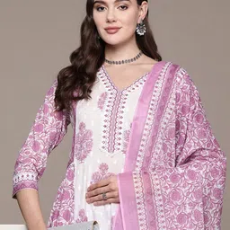 Readiprint Fashions Floral Printed Pleated Sequinned Pure Cotton Kurta Set-image-89