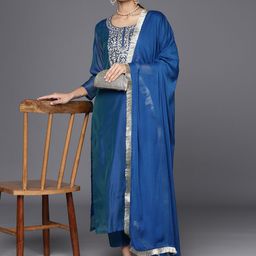 Varanga Ethnic Motifs Embroidered Regular Chanderi Silk Kurta with Trousers & With Dupatta-picture-13