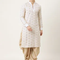 Ethnovog Men Made To Measure Off-WhiteBeige Embroidered Kurta with Dhoti Pants-picture-50