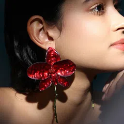 SOHI The Silver-Plated Artificial Stones Enamel Tendril-Bloomara Drop Earrings-image-11