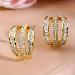 Rubans 18K Gold-Plated Cubic Zirconia Studded Triple Band Hoop Earrings-picture-52