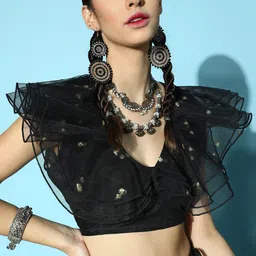 Shae by SASSAFRAS Black Embellished Ruffles Bralette Crop Top-image-47