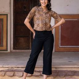 BAESD Women Ethnic Motifs Printed Cotton Shirt Style Crop Top-image-96