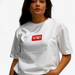 The Sea Horse Women NASA Typography Printed Round Neck Cotton Oversized T-shirt-image-97