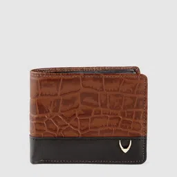 Hidesign Men Tan Brown & Black Crocodile Skin Textured Two Fold Leather Wallet-29