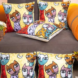 STUDIOHMK Yellow & Red Embroidered Square Cotton Linen Cushion Cover-image-96