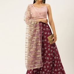 Ethnovog Peach-Coloured  Maroon Ready to Wear Lehenga  Blouse With Dupatta-6