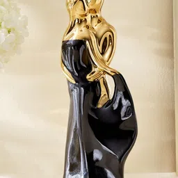 Home Centre Corsica Brighton Gold-Toned and Black Ceramic Couple Figurine Showpiece-image-2