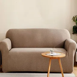 HOUSE OF QUIRK Khaki Fleece 5-Seater Stretchable Sofa Slipcover-image-58