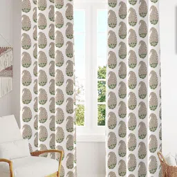 Trance Home Linen White 2 Pcs Printed Room Darkening Pure Cotton Long Door Curtains-image-49