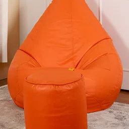 THREADVIBE LIVING Orange 2 Pieces Tear Drop Bean Bag With Footrest Filled-image-51