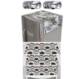 Dakshya Industries  Black & White 6-Pcs Printed Fridge Top Cover Handle Covers & Mats-16