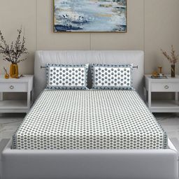 MODEFE White Floral 144 TC Cotton King Bedsheet With 2 Pillow Covers - 2.2 M x 2.7 M-53
