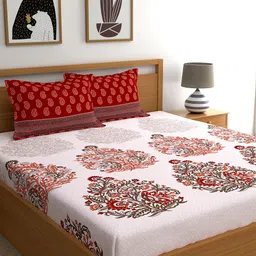 My Room Red & White Floral 140 TC Queen Bedsheet with 2 Pillow Covers-image-17