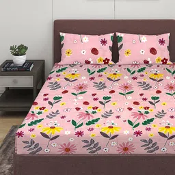 ROMEE Pink & Yellow Floral 144 TC Queen Bedsheet with 2 Pillow Covers-21
