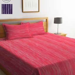 KLOTTHE Pink & Purple Set of 2 Woven Design Double King Bed Cover with 4 Pillow Covers-34