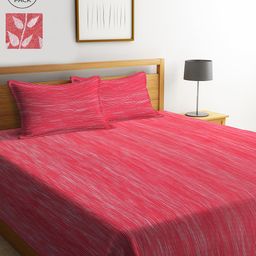 KLOTTHE Red & White Set of 2 Woven Design Double Bed Cover with 4 Pillow Covers-9