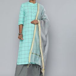 Vishudh Women Green & Silver-Toned Printed Kurta with Palazzos & Dupatta-picture-16