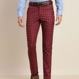 SOJANYA Men Maroon Checked & Blue Smart Fit Trousers-image-97
