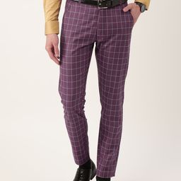SOJANYA Men Purple & Blue Checked Smart Regular Fit Formal Trousers-image-66