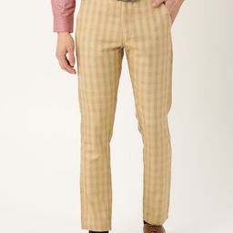 SOJANYA Men Beige Smart Regular Fit Checked Formal Trousers-image-74