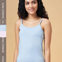 Dreamz by Pantaloons Women Pack of 2 Pink & Blue Solid Camisoles-picture-47
