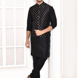 MAAHI FABS Mandarin Collar Long Sleeves Kurta & Churidar & Geometric Printed Nehru Jacket-8