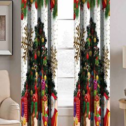 BELLA TRUE White & Green Set of 2 Quirky Room Darkening Window Curtain-6