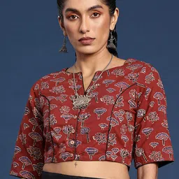 Taavi Hand Block Printed Cotton Non Paded Without Lining Blouse-image-62