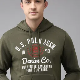 U.S. Polo Assn. Denim Co. Men Olive Green Brand Logo Printed Hooded Sweatshirt-picture-37