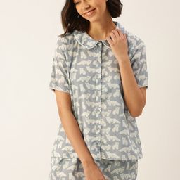 SANSKRUTIHOMES Women Grey & Off White Pure Cotton Printed Shorts Set-21
