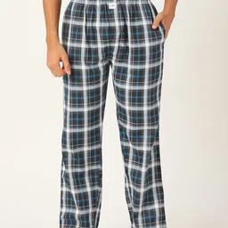JAPs Men Men Black & Navy Blue Checked Premium Cotton Lounge Pants-image-15
