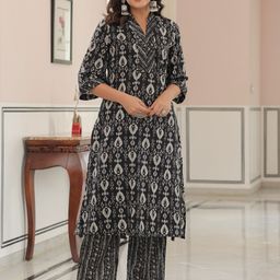 Aramya Women Ethnic Motifs Printed Regular Patchwork Pure Cotton Kurta with Trousers-18