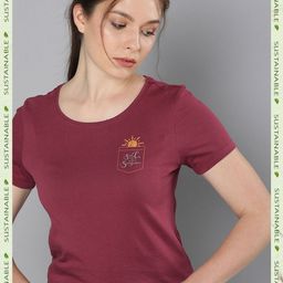 HERE&NOW Women Burgundy Solid Pure Cotton T-shirt-image-19