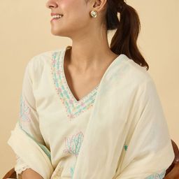 Indo Era Women Ethnic Motifs Embroidered Thread Work Pure Cotton Kurta Trousers & Dupatta-picture-52