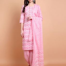 WILL BOTTOM Women Floral Printed Regular Thread Work Pure Cotton Kurta with Trousers & With Dupatta-image-49