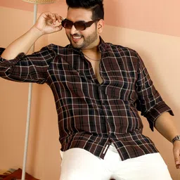 Instafab Plus Men Plus Size Comfort Fit Tartan Checked Cotton Casual Shirt-image-92