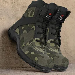 Eego Italy Men Black Canvas High-Top Camouflage Trekking Shoes-picture-19