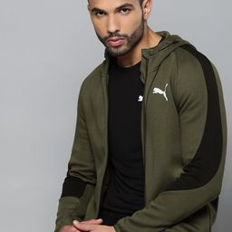 Puma Men Olive Green DryCELL Slim Fit Evostripe Full-Zip Hooded Slim Fit Sporty Jacket-image-63