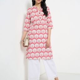 RANGMANCH BY PANTALOONS Floral Printed Mandarin Collar Cotton Straight Kurta-39