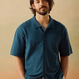 Andamen Men Premium Relaxed Fit Textured Spread Collar Cotton Casual Shirt-image-57